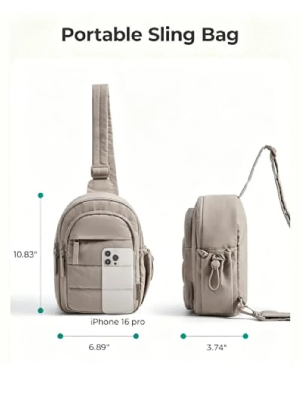 Puffer Sling Bag RFID Crossbody Chest Bag Quilted Water Resistant Travel Purse